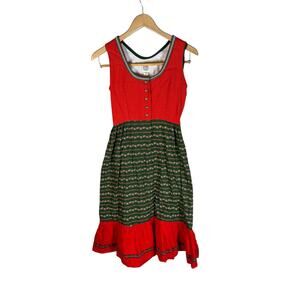 Hammererschmid Trachten Dirndl Dress Red Green Oktoberfest 100% Cotton SZ Small